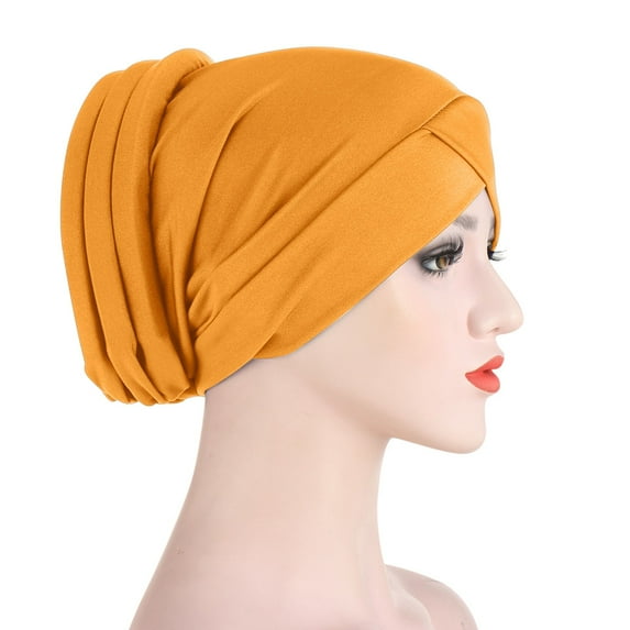 Bunenne Turbans for Women Head Wraps for Women Head Scarf Stretch Muslim Wrap Turban Hat Head Women Loss Hair Scarf Cap Baseball Caps Sleeping Cap Head Bands for Women's Hair Yellow One Size