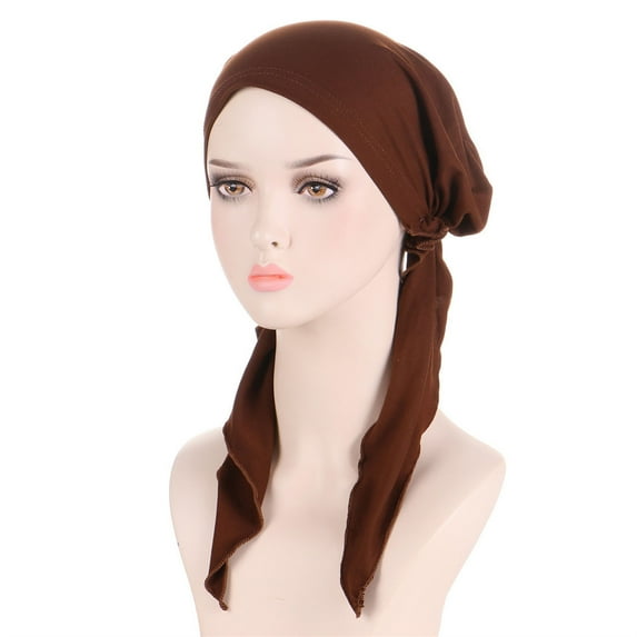Bunenne Turbans for Women Head Wraps for Women Head Scarf Womens Casual Solid Head Hat Cap Headwear Muslim Turban Cap Headwear Head Coverings for Women Hair Bonnet Coffee One Size