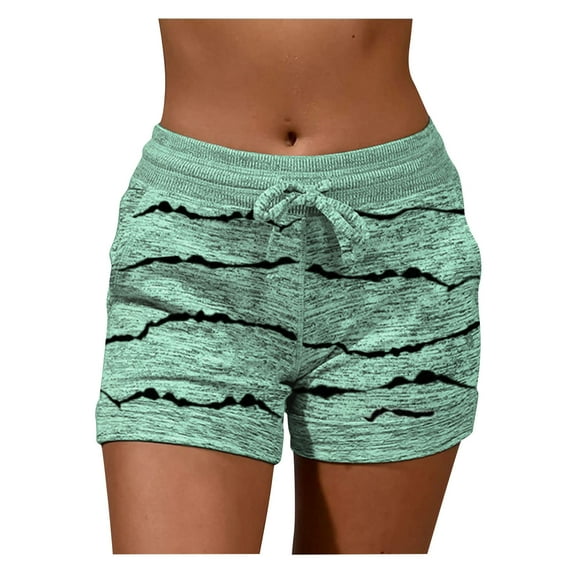 Bunenne Women's Casual Bandage Shorts with Pockets Loose Print Short Pants Women's Shorts for Summer Workout Shorts Women Lounge Shorts Women Stretchy Shorts for Women ZGreen S