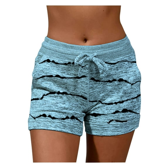 Bunenne Women's Casual Bandage Shorts with Pockets Loose Print Short Pants Women's Shorts for Summer Yoga Shorts Lounge Shorts Women Stretchy Shorts for Women ZBlue 2 L