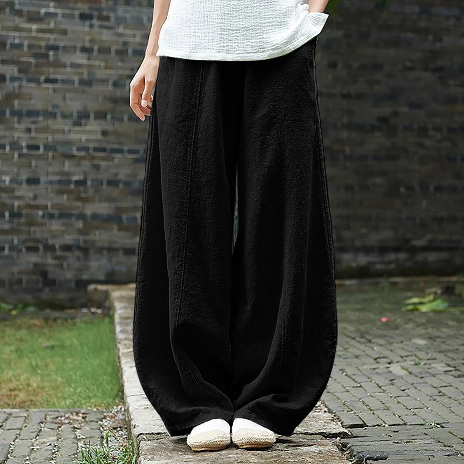 【BAON】Benlu Rivet Cotton Wide Pants Bunenne Womens Wide Leg Pants Womens Palazzo Pants Pocket