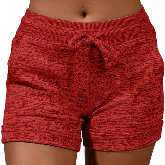Bunenne Young Adult Shorts Pack of Shorts for Women Soft and Comfy Activewear Lounge Shorts with Pockets and Drawstring Women's Shorts Casual Red M