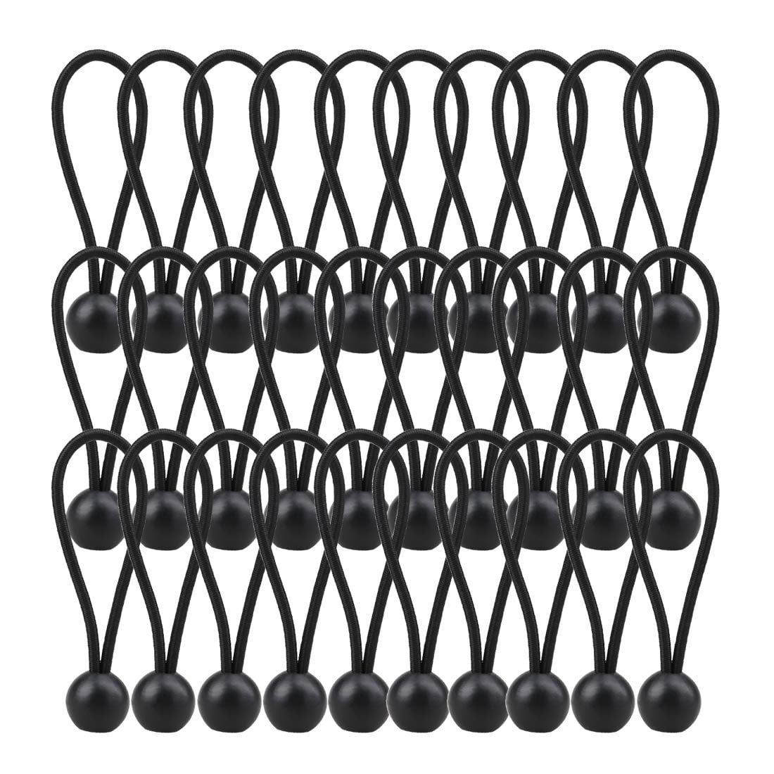 Bungee Balls, Black Ball Bungee Heavy Duty Heavyweight 4 inches Tarp Bungee Cords, Weather Resistant Tie Down Strap 4mm Thickness - for Camping, Tents, Cargo, Holding Wire and Hoses