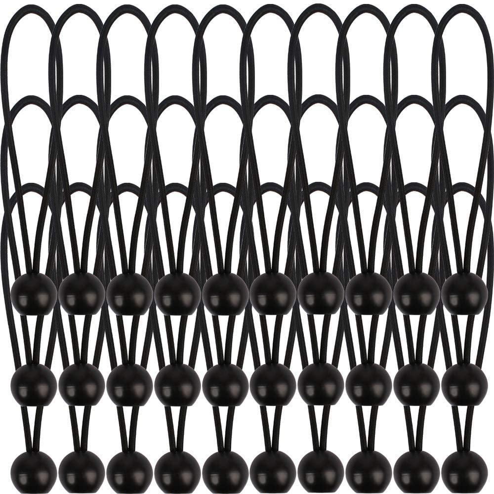 Bungee Balls, Black Ball Bungee Heavy Duty Heavyweight 4 inches Tarp Bungee Cords, Weather Resistant Tie Down Strap 4mm Thickness - for Camping, Tents, Cargo, Holding Wire and Hoses