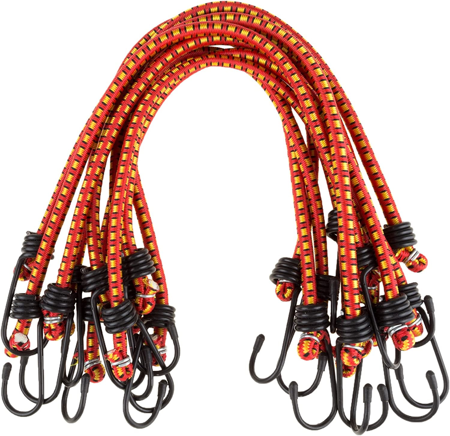 Bungee Cords - 10-Pack Rubber 18-Inch Cordage with Heavy-Duty Vinyl-Coated Hooks and Fabric Wrapping by (Red)