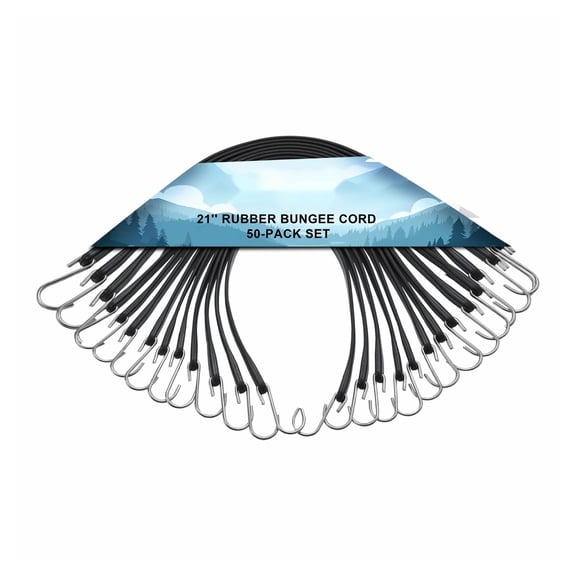 Bungee Cords 50 Pack, 21 Inch Heavy Duty Bungee Straps with S-Hooks, 19.8mm Elastic Cargo Straps for Tarps, Trucks, Camping & Home Storage - Black