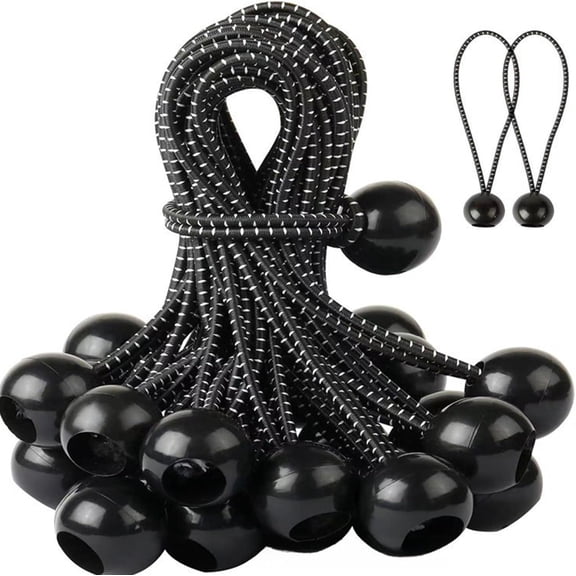 Bungee Cords with Balls: 50PCS Ball Bungee Cords Tarp Tie Downs Bungee Balls, Elastic String Ties for Camping, Shelter,Cargo,Tent Poles UV Resistant (Black)