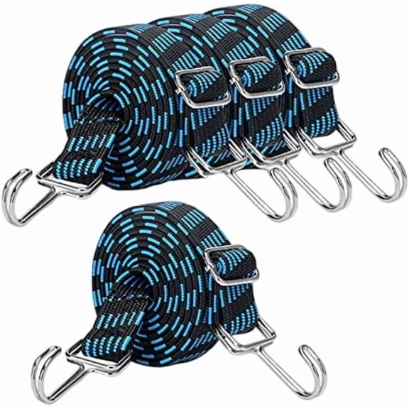 Bungee Cords Heavy Duty Adjustable with Hooks Set,80" Long Flat Heavy Duty Elasticity Straps,with Length Adjustment Metal Buckle Luggage Elastic Rope,for Moving Heavy Duty Cargo (Blue 4 Pack)