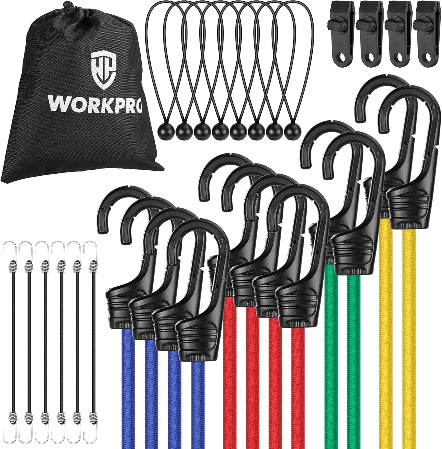 Bungee Cords Heavy Duty Outdoor - 30PCS Bungee Cords with Hooks in a Storage Bag Includes 10", 18", 24", 30", 36", 48" Bungie Cord Bundle Assortment with Metal Hook, Bungee Straps