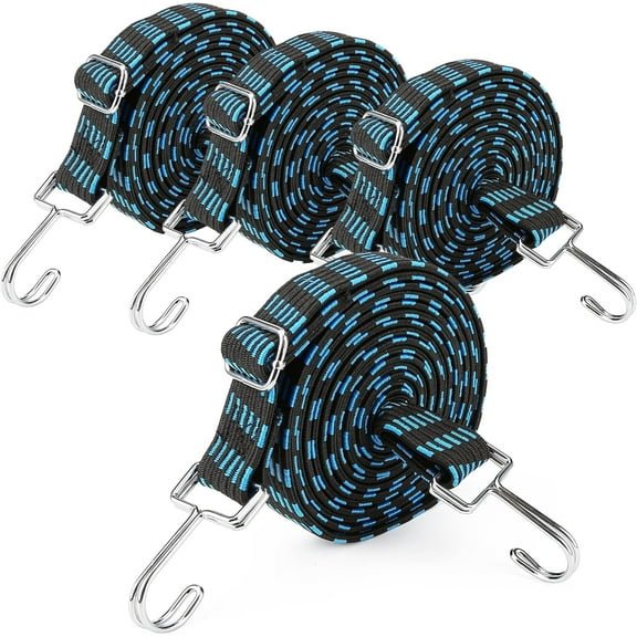 Bungee Cords Heavy Duty Outdoor, Long Adjustable Bungee Cords with Hooks Flat, 80 Inch High Elastic Rubber Bungee Straps with Hooks for Luggage, Blue