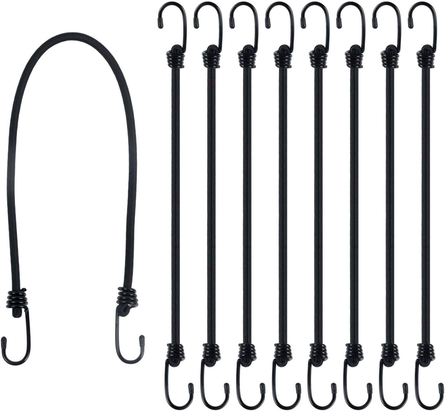 Bungee Cords with Hooks, 8 Pack 24 Inch Thick Elastic Rope – Strong, Stretchy Tie Downs with Secure Hooks for Cargo, Camping, Tents, Luggage – All-Weather
