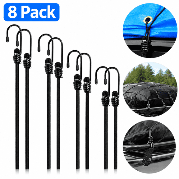 Bungee Cords with Hooks 8 Pack, Heavy Duty 12/18/24/36 Inch Elastic Tie Down Straps for Cargo, Tarps, Tents, Luggage, Camping, Truck, Moving, Storage.
