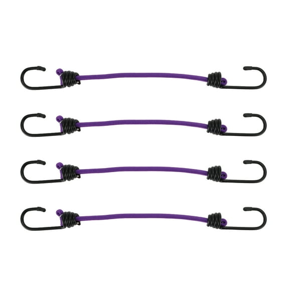 Unique Bargains Bungee Cords with Hooks Motorcycle Trailer Trucks Cargo Adjustable Bungee Cords with Metal Buckle Purple 4pcs 30cm