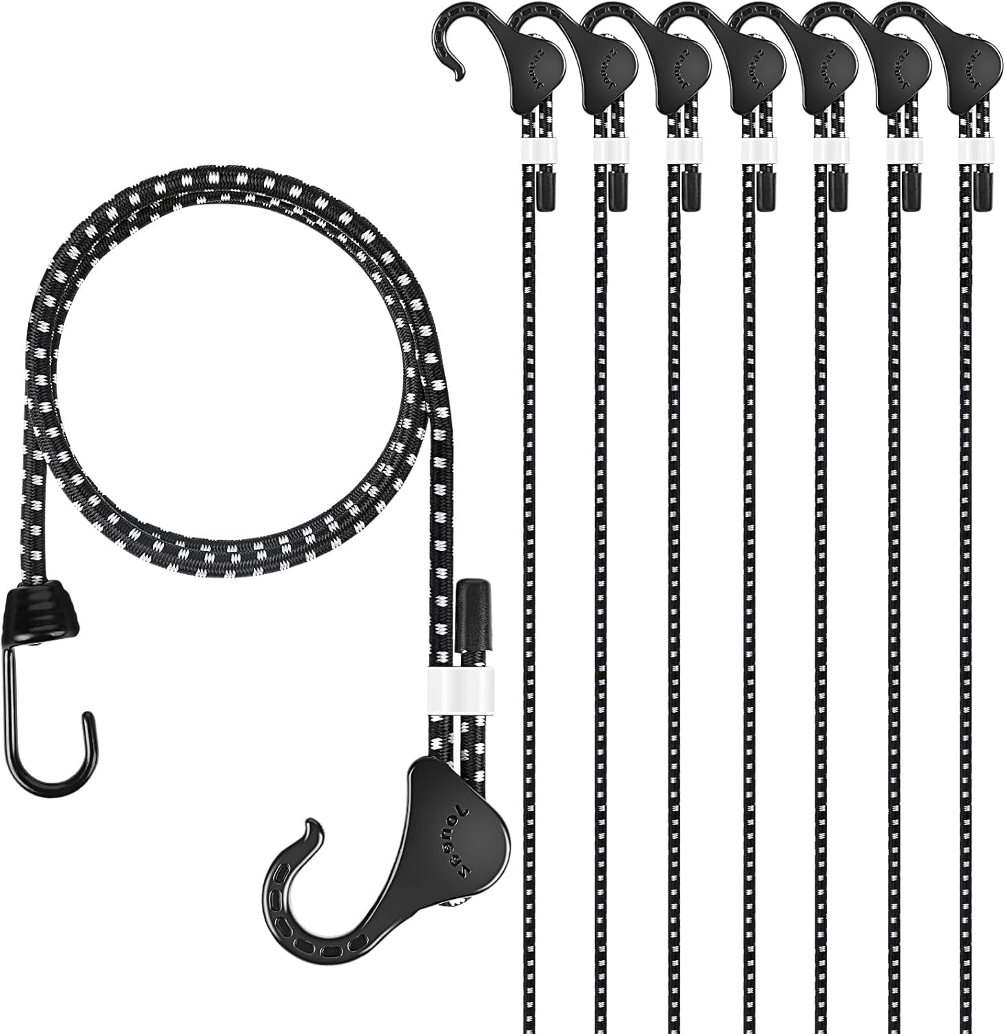 Bungee Cords with Hooks Adjustable 36 in, 8 Pack, Heavy Duty with Strong Big Metal Clip,UV Resistant