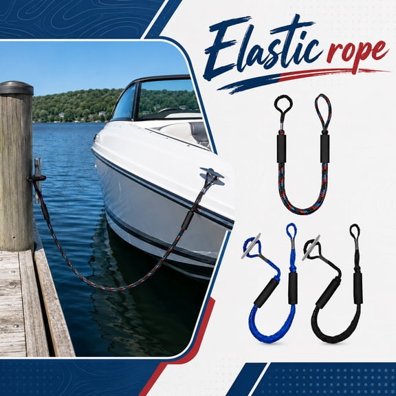 Bungee Dock Line 2ft Elastic Marine Mooring Rope, Shock Absorbing Snubber Line with Eye Loops for Boat Jet Ski Kayak PWC, Pontoon Watercraft Docking Rope, 60cm