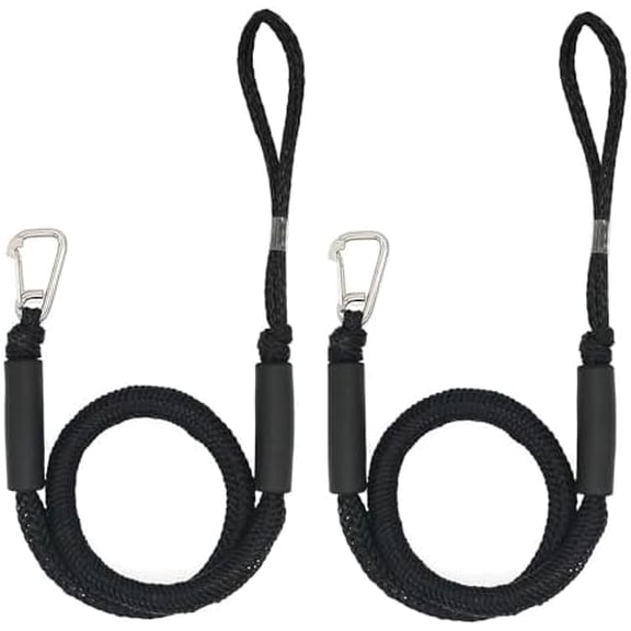 Bungee Dock Lines, Boat Ropes for Docking,Mooring Rope with Stainless Steel Clip - Accessories for Boats, PWC, Kayak, Watercraft,SeaDoo,Jet Ski, Pontoon, Canoe, Power Boat Black 2-Pack