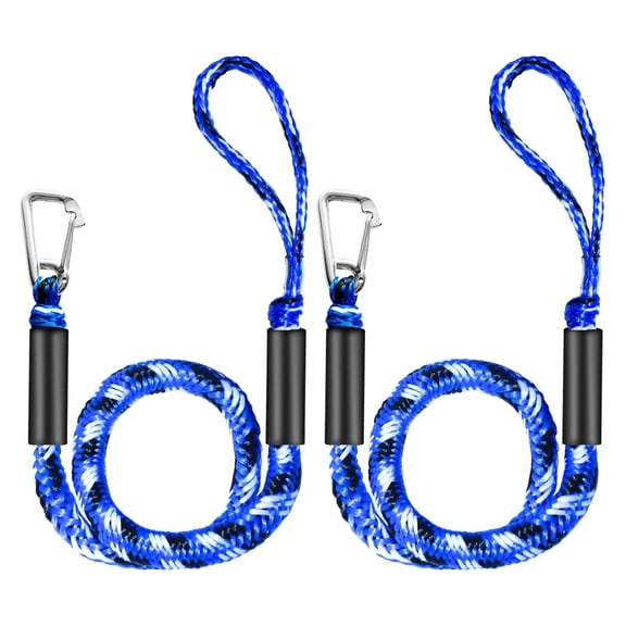 Bungee Dock Lines for Boats 4 ft, Heavy-Duty Elastic Anchor Rope with Hooks, Secure Boat Dock Lines, Jet Ski Mooring Tie Downs (Blue,Black&White, 2 Pack)