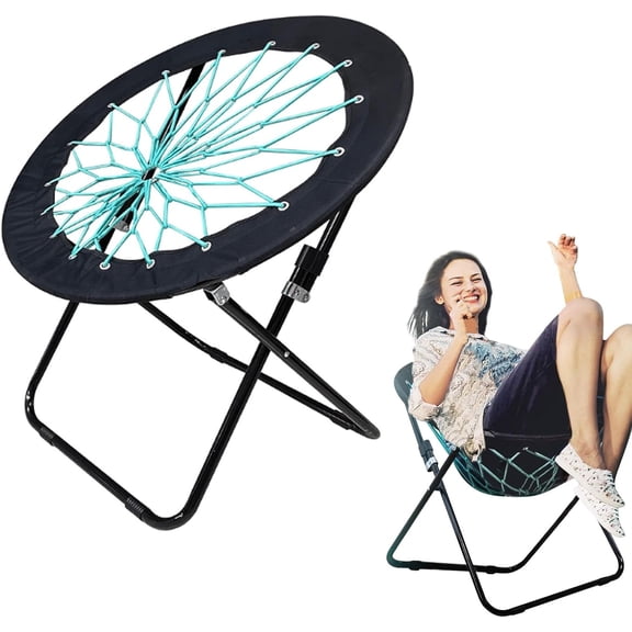 Bungee Folding Chair with Bouncy Web Design for Indoor Outdoor Use Black