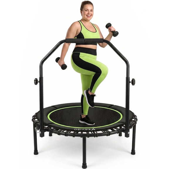 Verviso 40"/46"/50" Bungee Rebounder Mini Trampoline for Adults, Foldable & Quiet Indoor Fitness Trampoline with Adjustable Handlebar, 460LBS Capacity