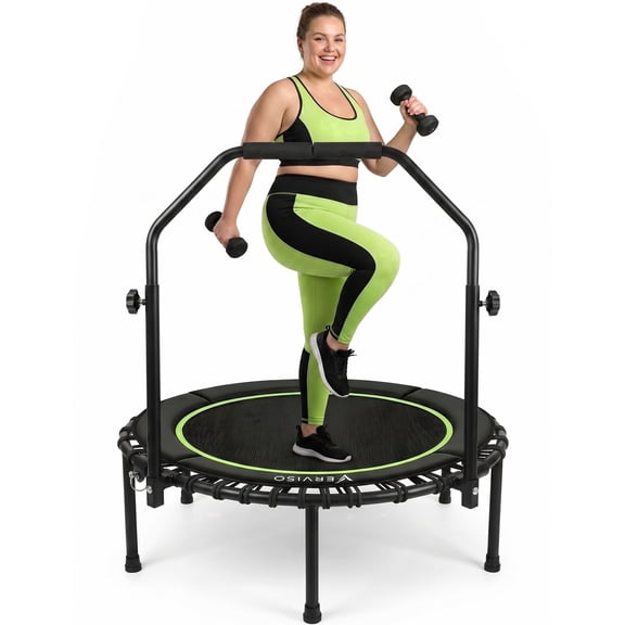 Verviso 40"/46"/50" Bungee Rebounder Mini Trampoline for Adults, Foldable & Quiet Indoor Fitness Trampoline with Adjustable Handlebar, 460LBS Capacity
