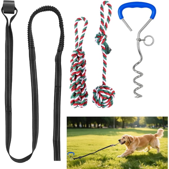 Bungee Tether Tug Outdoor   with Stake,Tug of War   for Aggressive Chewers to Keep Them Busy,Outdoor Interactive  Rope  for Medium/Small Dogs,Can   Lawns,Trees and Doors