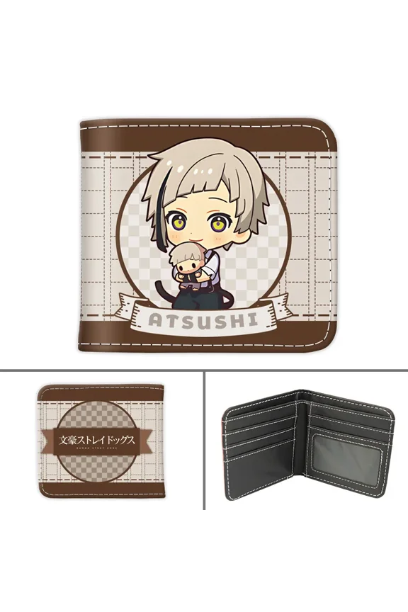 Bungo Stray Dogs Short PU Leather Anime Wallet Cute Cartoon Nakajima Atsushi Dazai Osamu Folding Purse Gift for Manga Fans