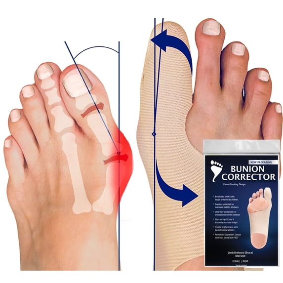 Bunion Bootie Ultra-Thin Breathable Bunion Corrector for Women & Men, Shoe-Friendly, Right, X-Small