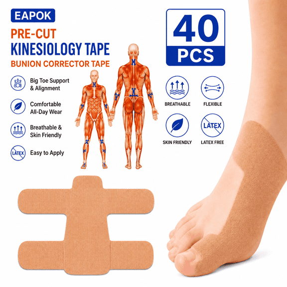 Bunion Corrector Tape for Women & Men, 20 PCS Pre-Cut Big Toe Support & Alignment Tape, Breathable Hallux Valgus Tape