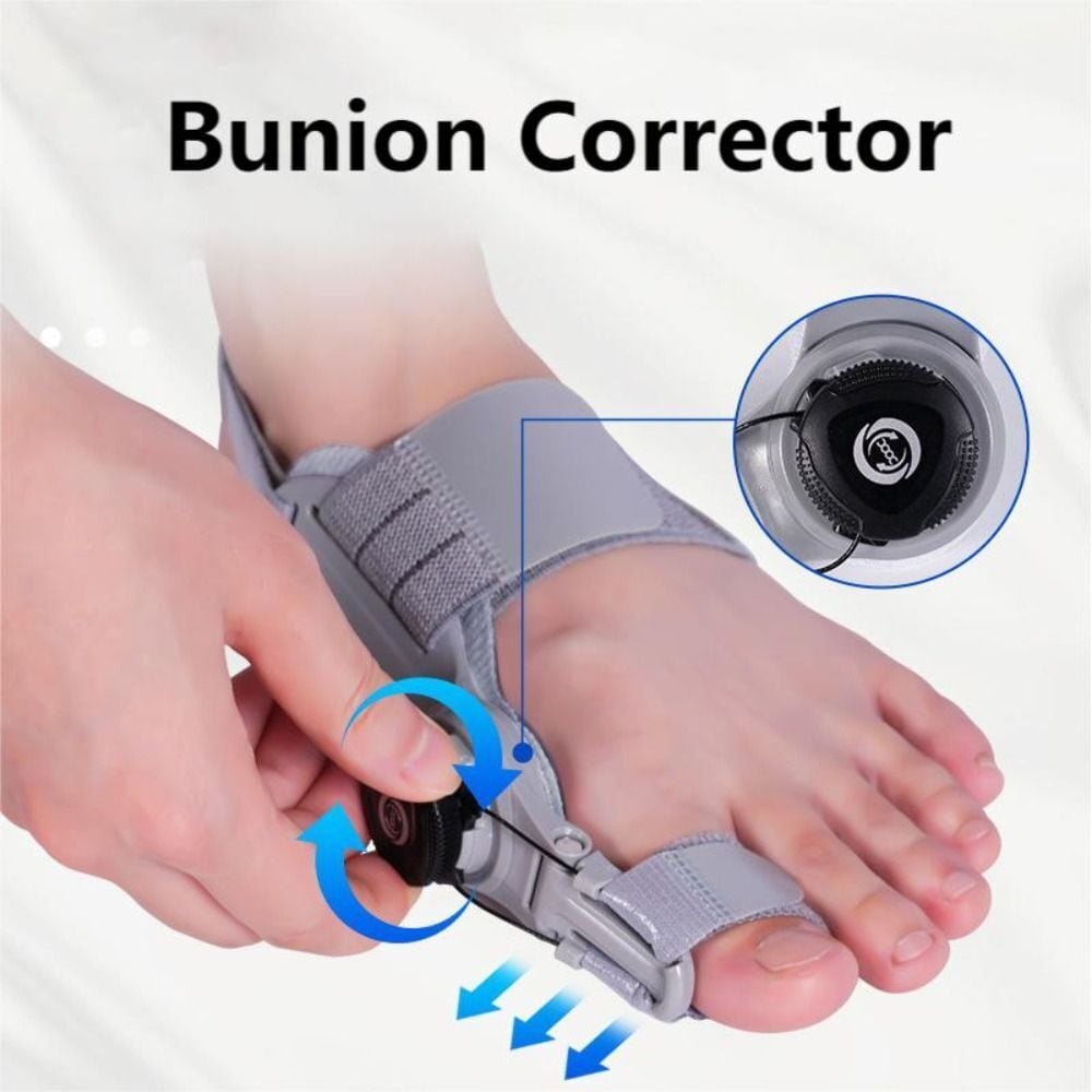Bunion Corrector for Women Men, Adjustable Knob Double Correction Separator for Big Toe Relief Bunion Splints Hammer Orthopedic Toe Straightener with Anti-slip Heel Strap and Silicone Pad, Grey