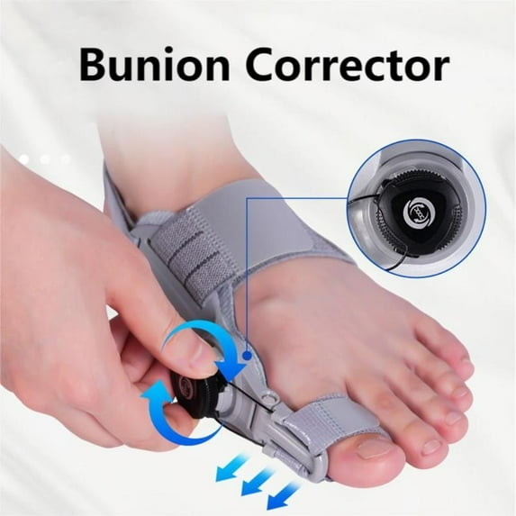 Bunion Corrector for Women Men, Adjustable Knob Double Correction Separator for Big Toe Relief Bunion Splints Hammer Orthopedic Toe Straightener with Anti-slip Heel Strap and Silicone Pad, Grey