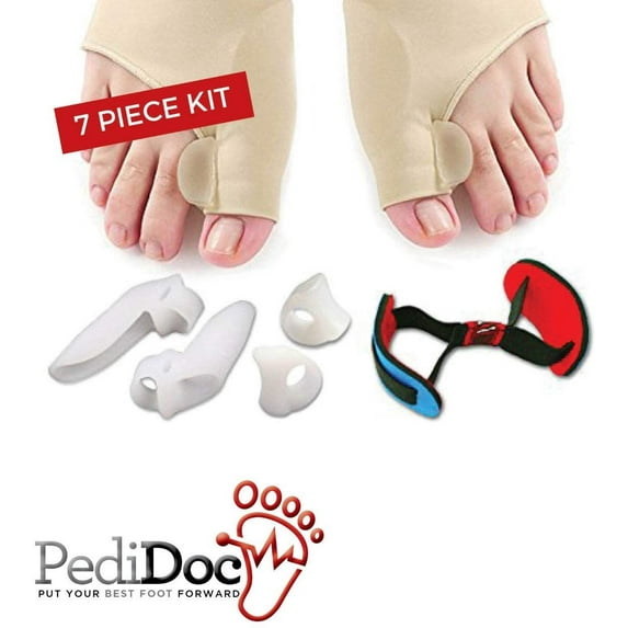 Bunion Corrector and Bunion Relief Sleeves Kit - Hallux Valgus Bunion Protector - Bunion Toe Separator, Spacer, Straightener and Spreader - 7 Pieces