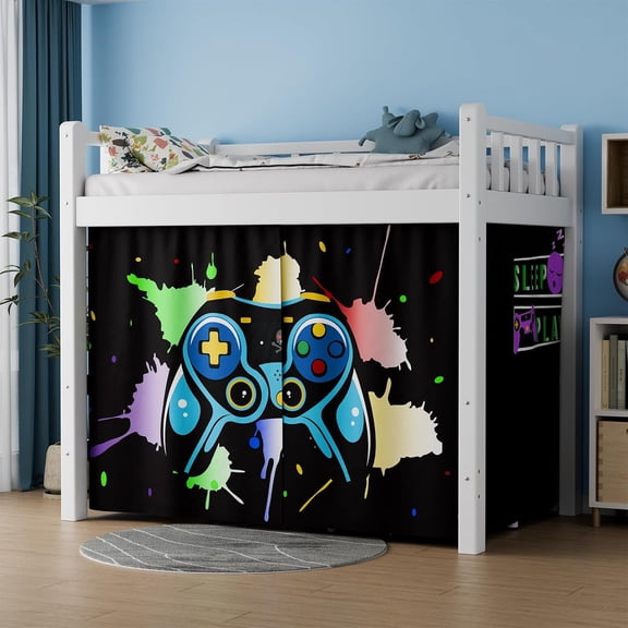 Bunk Bed Curtains - Loft Bed Curtains Privacy Bottom Bunk Bed Curtain Customization Blockout Breathable Bunk Bed Canopy for Teens Children Students (Game Machine Pattern, 2 Pacs Twin)