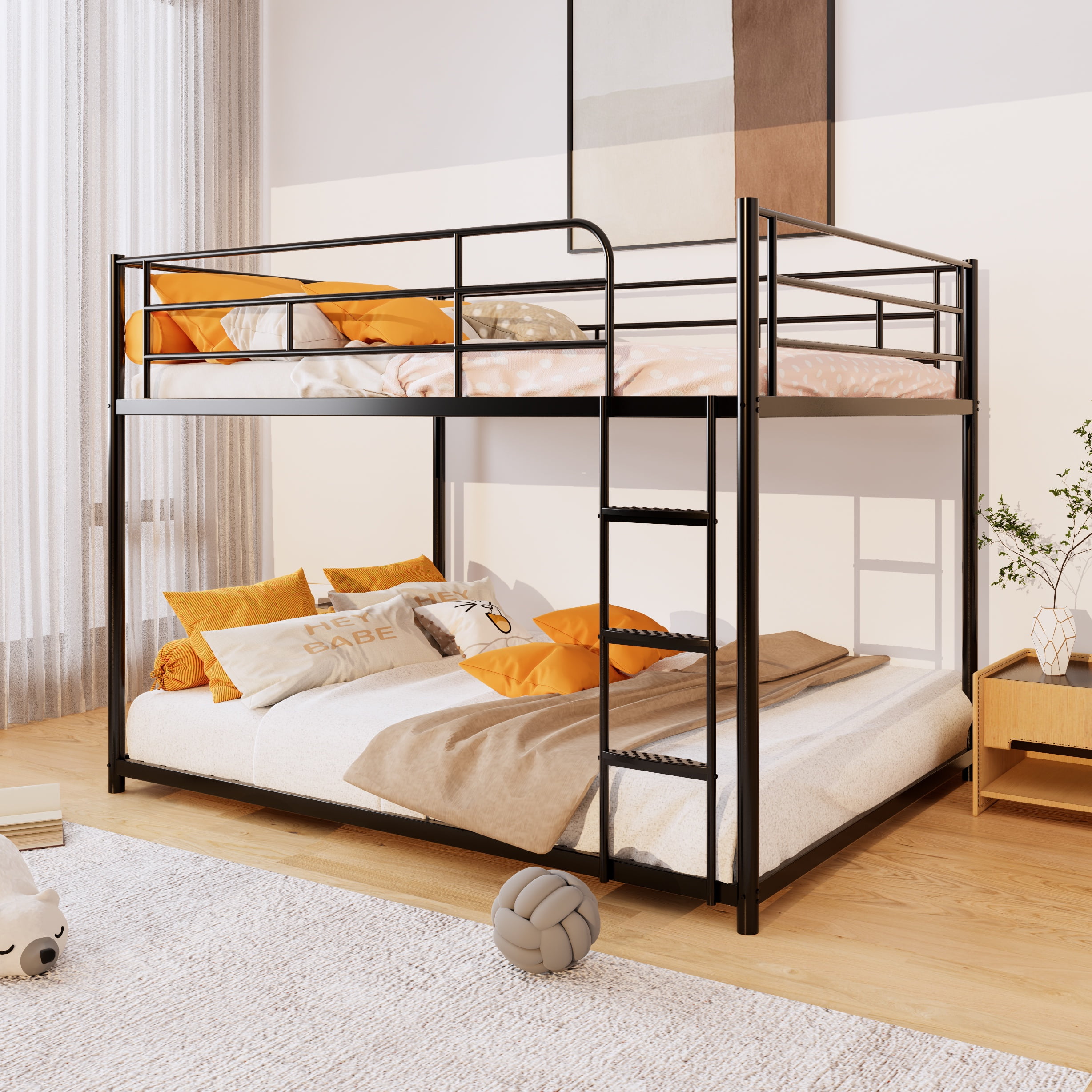 Bunk Bed Full over Full Metal Bunk Bed for Kids,Adults,Heavy Duty Bunk Bed with Full-Length Guardrail,Comfortable Step,Easy to Assemble