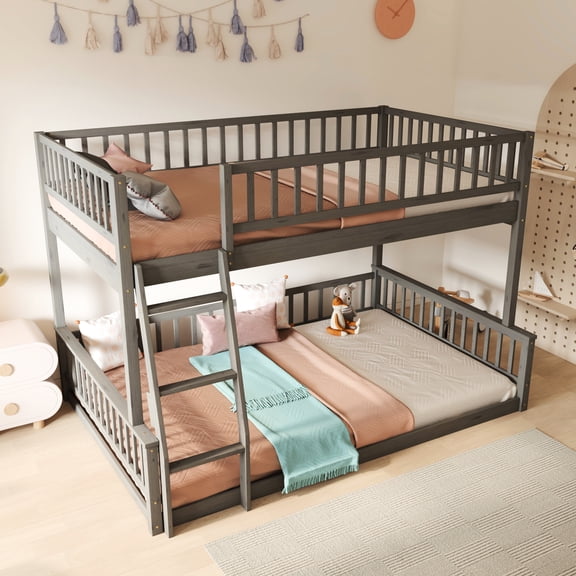 Bunk Bed, Gray - Supports Heavy Loads With Ease Full Xl Over Queen Made Materials For A Better Sleep