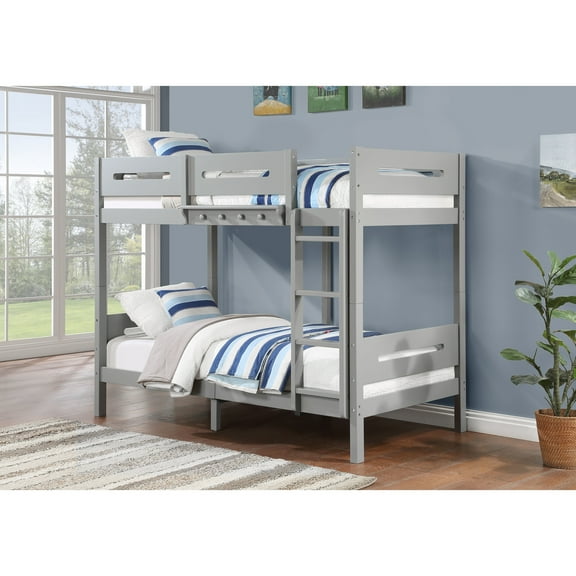 Bunk Bed In Gray Finish - 330lbs Per Capacity, Removable , 41.82 In. Depth, Wood Twin/twin With No Storage, 76.84 Width, Plywood