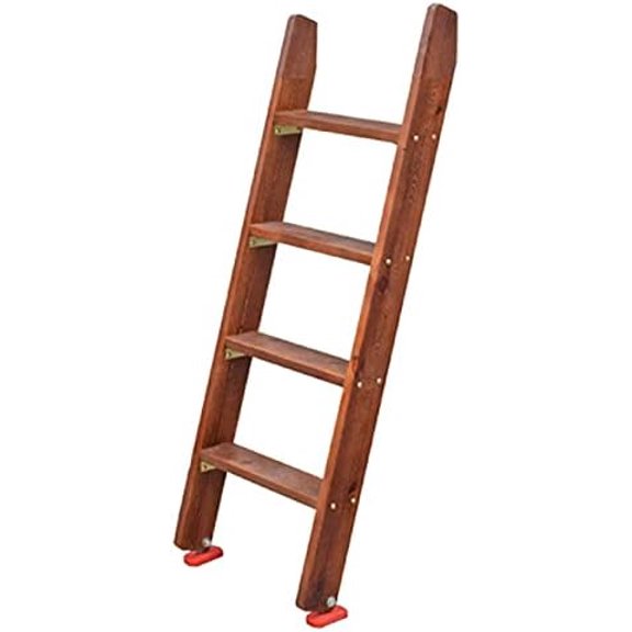 Bunk Bed Ladder 3 Step/4 Step/5 Step Bunk Bed Ladder for Heavy Duty People, Wooden Loft Bed Ladders with Hooks Bracket and Anti-Slip Feet, Easy Assembly (Color : Brown, Size : 4 Step 125cm/49)$$Tools