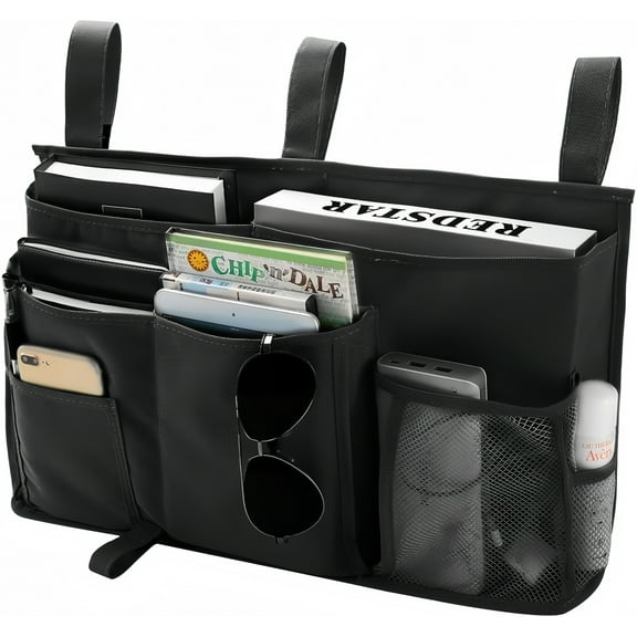 Bunk Bed Organizer, Bedside Caddy Hanging Bed Organizer Storage Bag 8 Pockets, for College Dorm Rooms Bed, Bed Rails, 600D Oxford Cloth (Black)