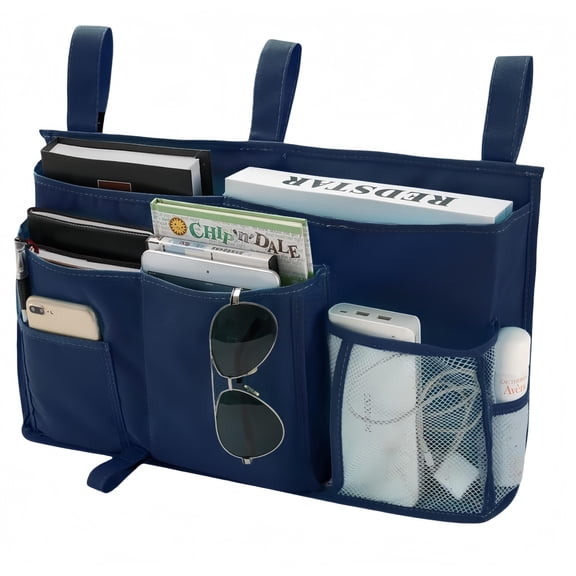 Bunk Bed Organizer, Bedside Caddy Hanging Bed Organizer Storage Bag 8 Pockets, for College Dorm Rooms Bed, Bed Rails, 600D Oxford Cloth (Navy Blue)