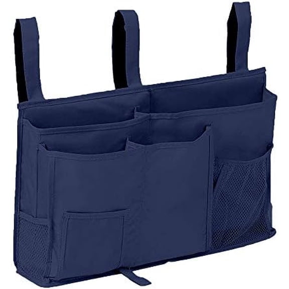 Bunk Bed Organizer, Bedside Storage Caddy, Hanging Pocket for Camp, Dorm Room, Hospital Bed Rail and More (Navy Blue)