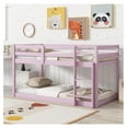 Bunk Bed Over , Wood Low Profile Floor Bunk Beds with Ladder Guardrails for Kids Boys and Girls