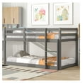 Bunk Bed Over , Wood Low Profile Floor Bunk Beds with Ladder Guardrails
