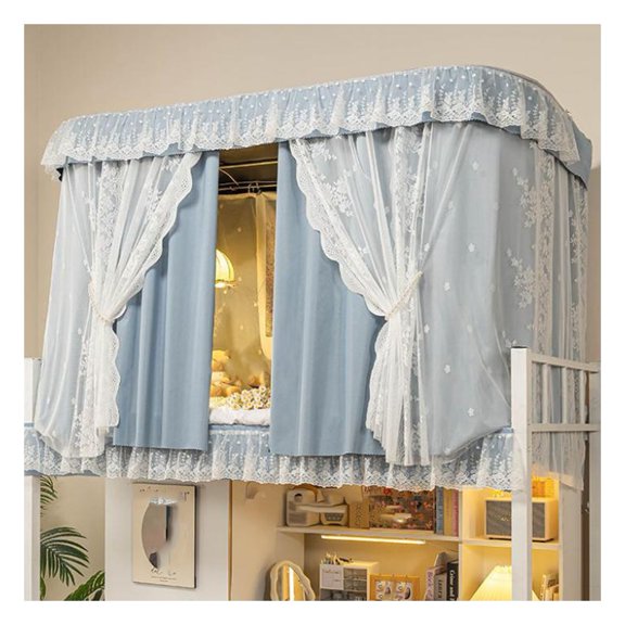 Bunk Bed Privacy Curtain Set with Aluminum Frame and Mosquito Net,Blackout and Mesh Privacy Curtain for Single Beds, Loft Beds, Student Dorms