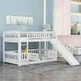 thumbnail image 1 of Bunk Bed with Slide and Fence, Solid Wood Twin Over Twin Low Bunk Bed Frame with Safety Guardrail and Ladder, Multifunctional Loft Bunk Bed with Small Door for Boys Girls, No Box Spring Needed, White, 1 of 7