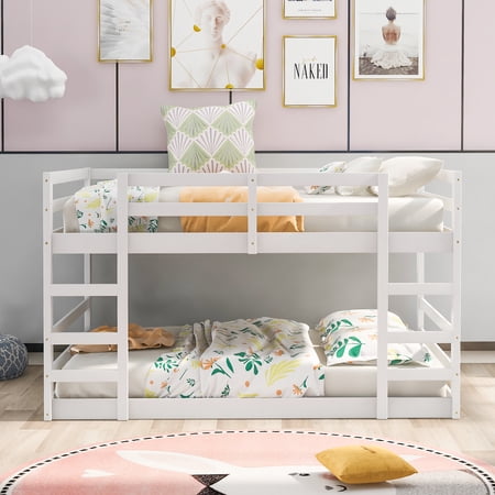 Bunk Bed, Solid Wood Bunk Bed for Kids/Teens Bedroom/Guest Room Furniture, No Box Spring Needed