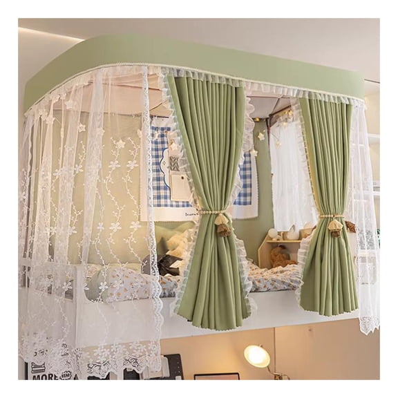 Bunk Bed Tents with  U-Shaped Sliding Rails and Sturdy Frame,Sleep Privacy Bed Spread Blackout Curtains,Height Adjustable for Junior Loft Bed College Students Dorm