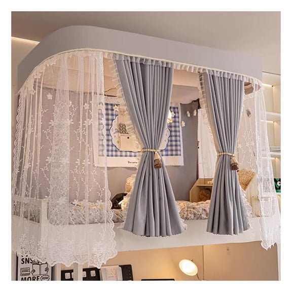 Bunk Bed Tents with  U-Shaped Sliding Rails and Sturdy Frame,Sleep Privacy Bed Spread Blackout Curtains,Height Adjustable for Junior Loft Bed College Students Dorm