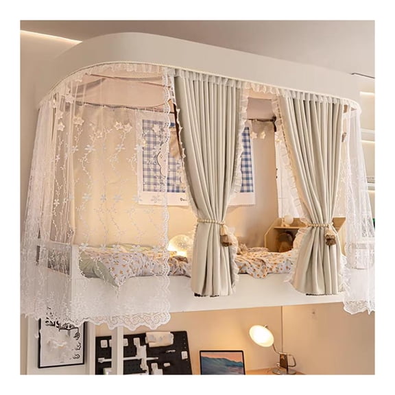 Bunk Bed Tents with U-Shaped Sliding Rails and Sturdy Frame,Sleep Privacy Bed Spread Blackout Curtains,Height Adjustable for Junior Loft Bed College Students Dorm