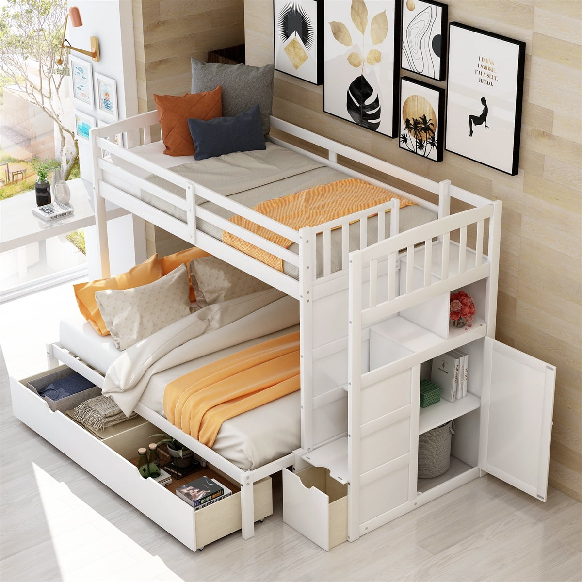 Bunk beds with full deals size bed on bottom