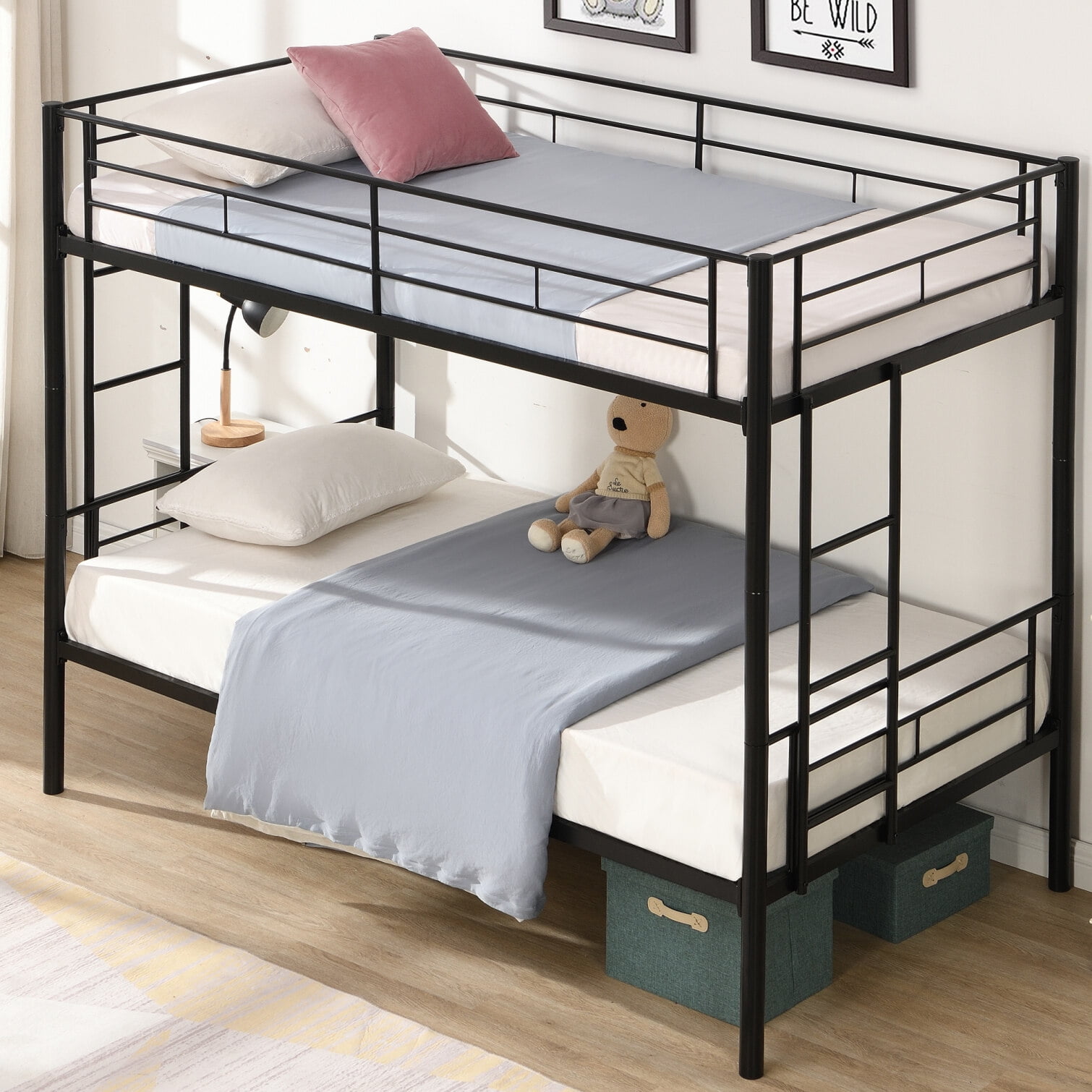 Bunk Bed Twin Over Twin Size Heavy Duty Metal Bunk Bed Frame with 2
