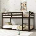 thumbnail image 1 of Bunk Bed Twin Over Twin, Low Twin Size Floor Bunk Beds with Ladder, Solid Wood Junior Bunk Bed fors Teens, No Box Spring Needed-Espresso, 1 of 10